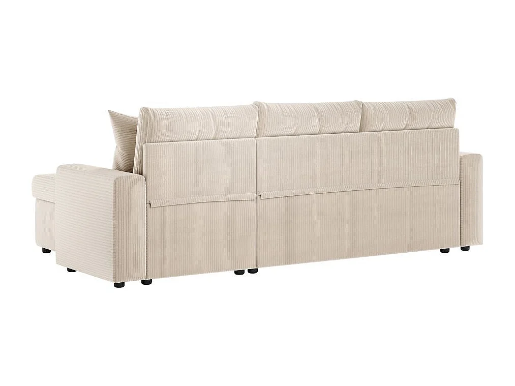 Canapé d'angle 3 places Maria réversible, convertible avec coffre en velours côtelé - Écru - L227 x P146 x H81cm - Loungitude