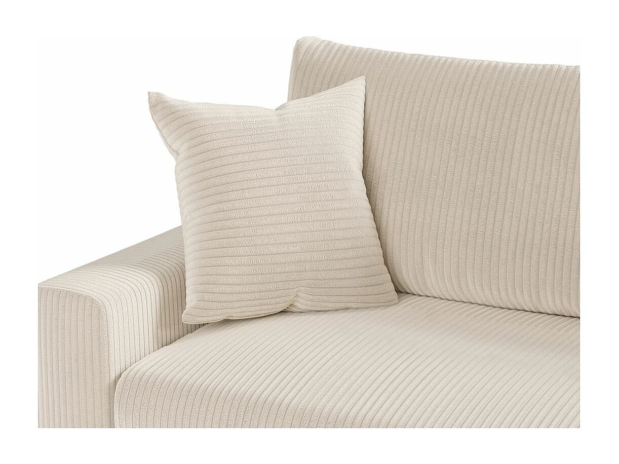 Canapé d'angle 3 places Maria réversible, convertible avec coffre en velours côtelé - Écru - L227 x P146 x H81cm - Loungitude