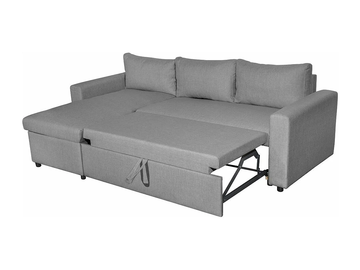 Canapé d'angle 4 places Convertible et Réversible Maria avec Coffre en tissu - Gris clair - L227 x P146 x H81cm - Loungitude