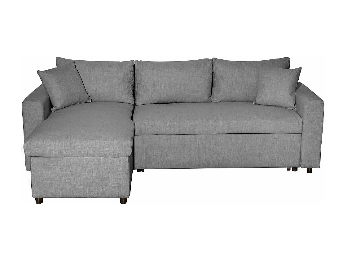 Canapé d'angle 4 places convertible et Réversible Maria avec Coffre en tissu - Gris clair - L227 x P146 x H81cm - Loungitude