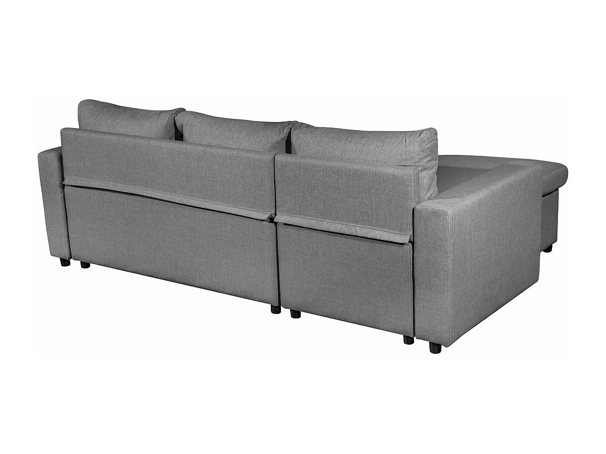 Canapé d'angle 4 places convertible et Réversible Maria avec Coffre en tissu - Gris clair - L227 x P146 x H81cm - Loungitude