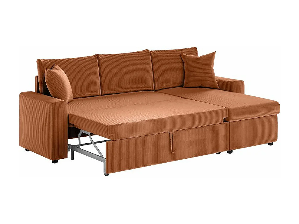 Canapé d'angle 3 places Maria réversible, convertible avec coffre en velours côtelé - Terracotta - L227 x P146 x H81cm - Loungitude