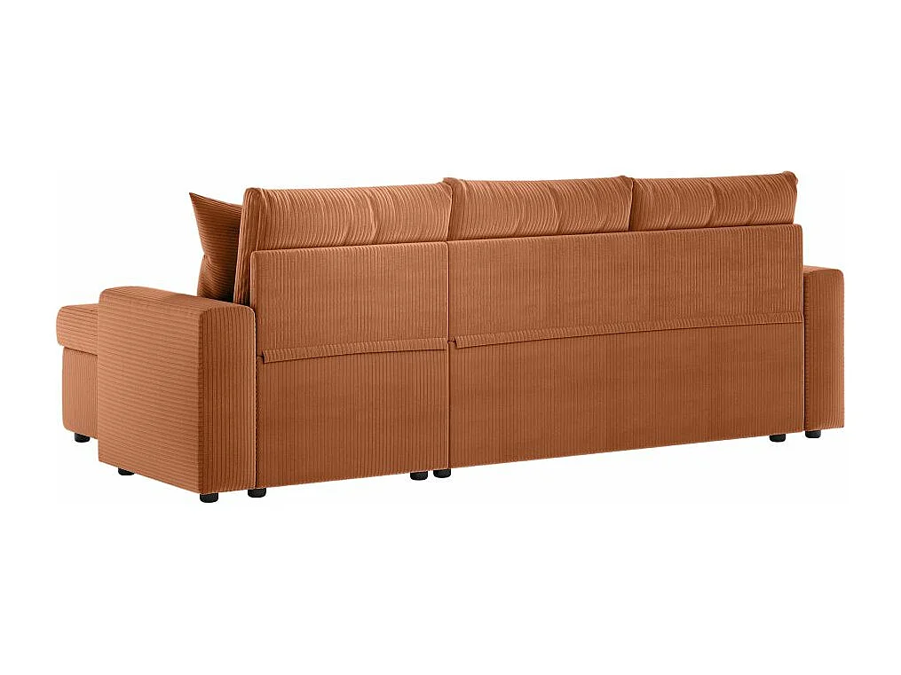 Canapé d'angle 3 places Maria réversible, convertible avec coffre en velours côtelé - Terracotta - L227 x P146 x H81cm - Loungitude