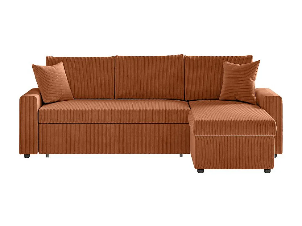 Canapé d'angle 3 places Maria réversible, convertible avec coffre en velours côtelé - Terracotta - L227 x P146 x H81cm - Loungitude