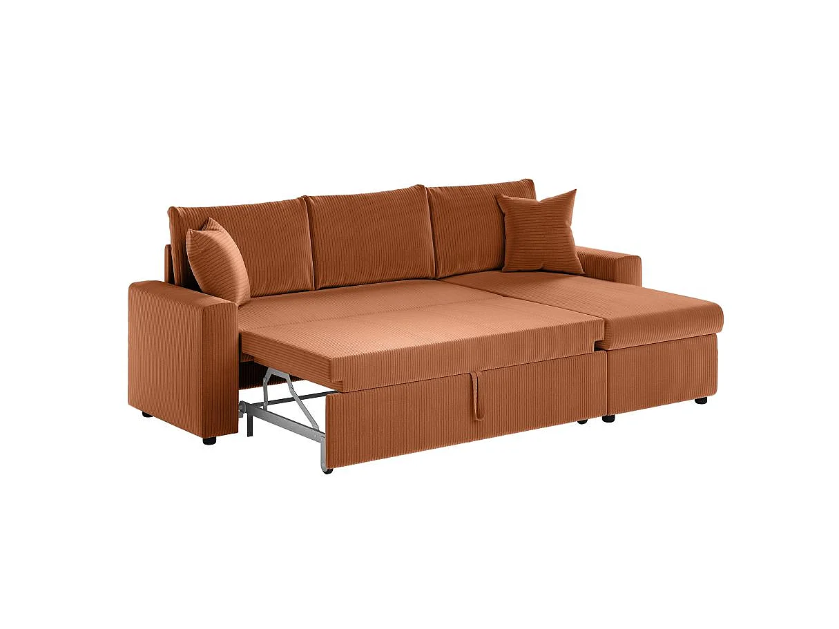 Canapé d'angle 3 places Maria réversible, convertible avec coffre en velours côtelé - Terracotta - L227 x P146 x H81cm - Loungitude
