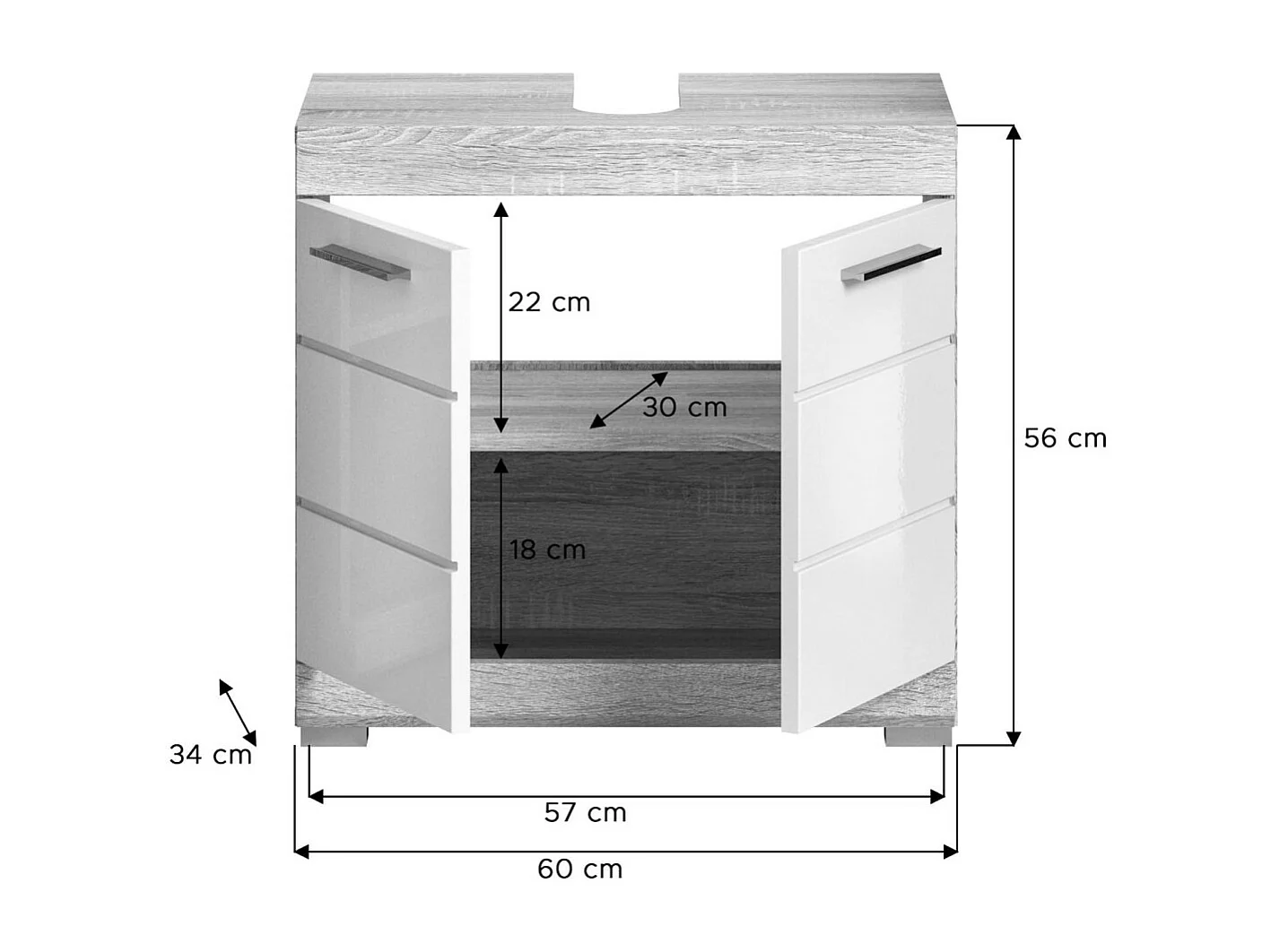 Ensemble de meubles de salle de bain RIDLEY – Meuble sous vasque, rangement miroir, 2 demi colonnes – Blanc et chêne clair