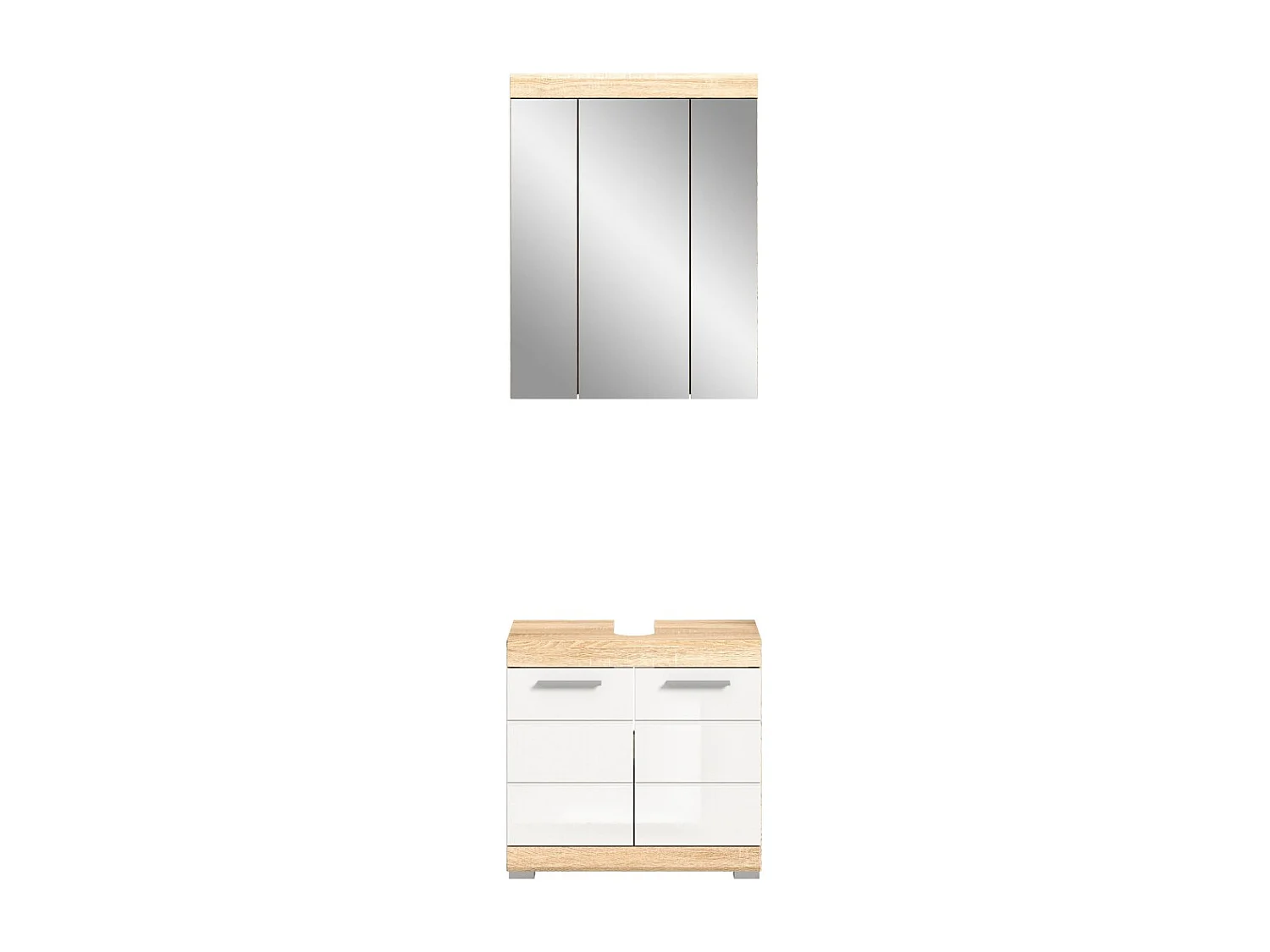 Ensemble de meubles de salle de bain RIDLEY – Meuble sous vasque et rangement miroir – Blanc et chêne clair