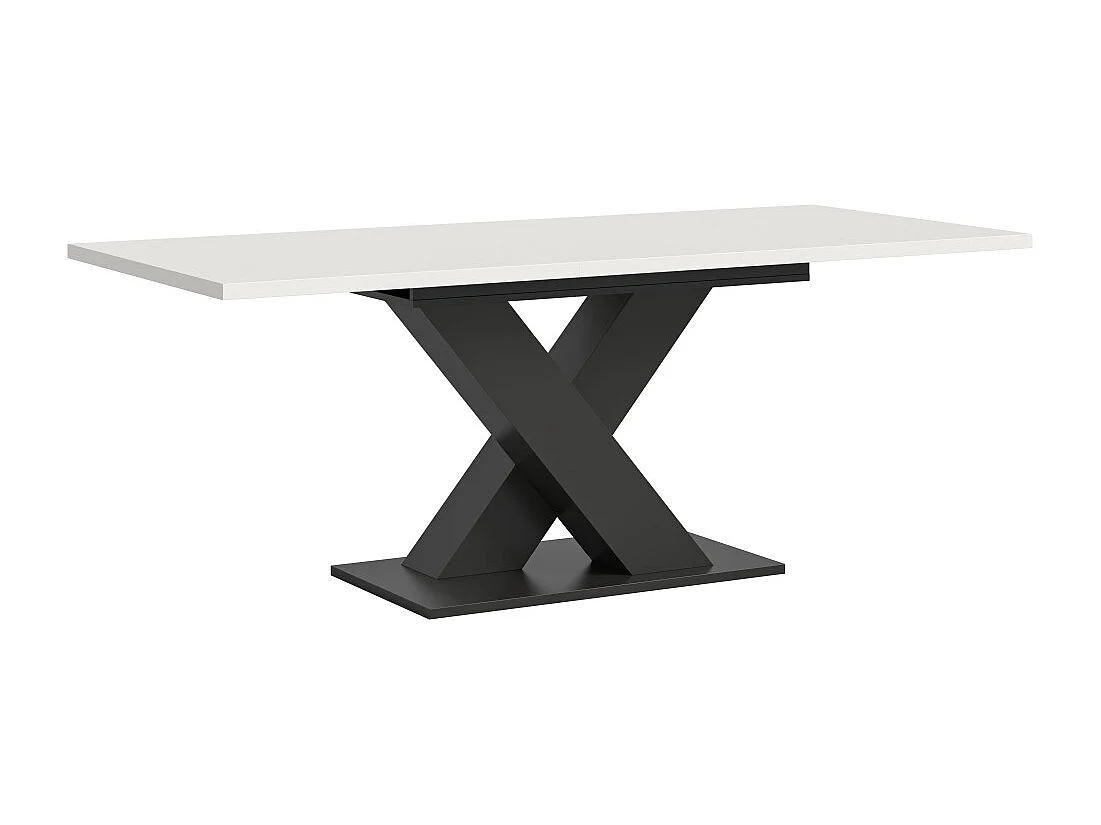 Erweiterbarer Tisch CAPTURE – X-förmiges Fußdesign – Struktur in Dunkelgrau und weiße Tischplatte – 150 bis 190 cm