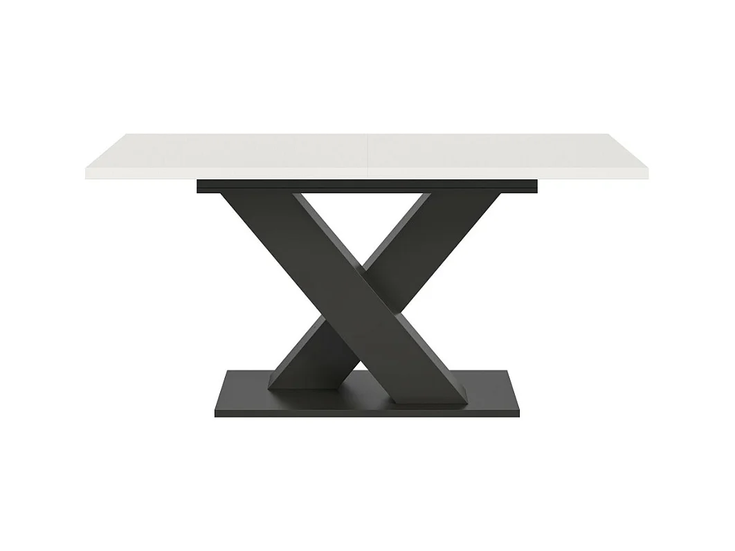 Table extensible CAPTURE – Pied design en X – Structure gris foncé et plateau blanc – 150 à 190 cm