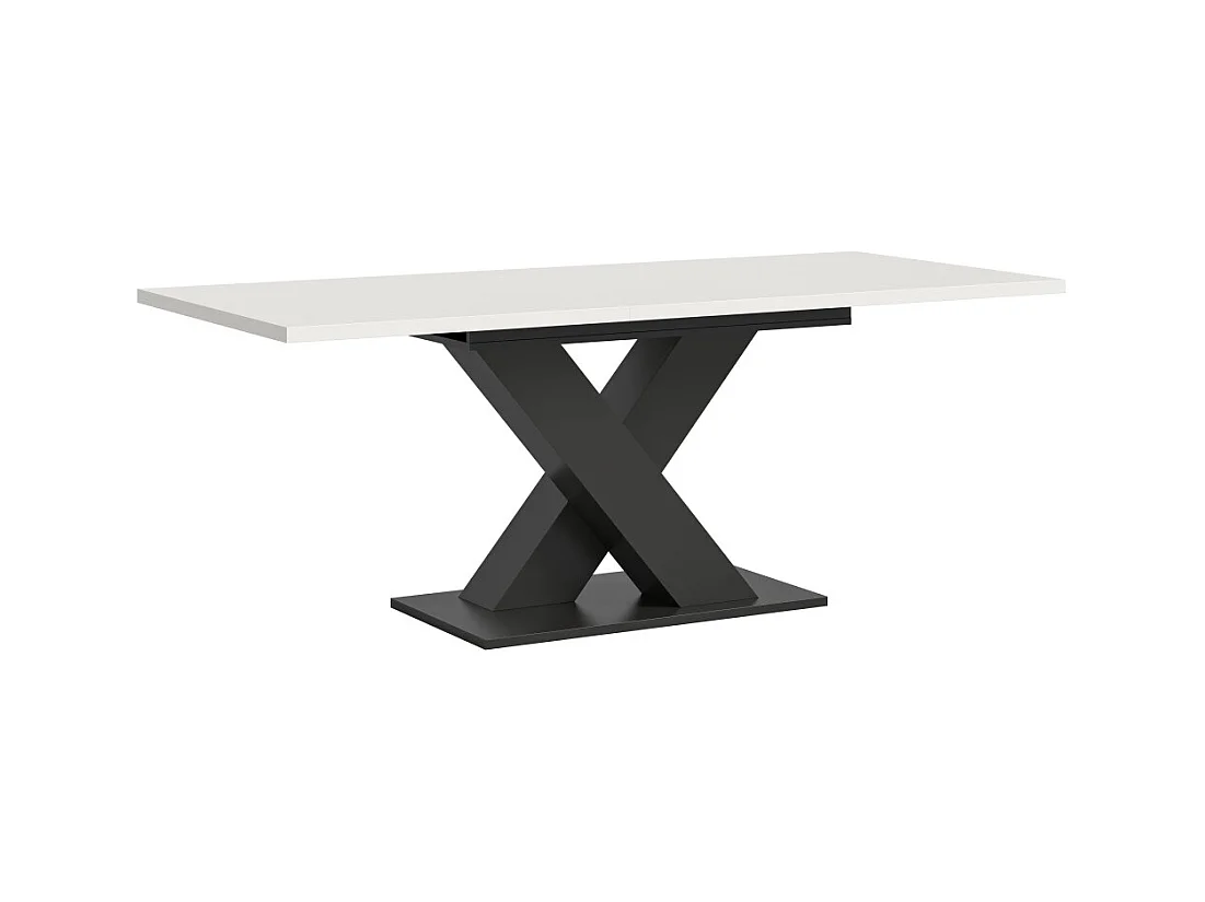Table extensible CAPTURE – Pied design en X – Structure gris foncé et plateau blanc – 150 à 190 cm