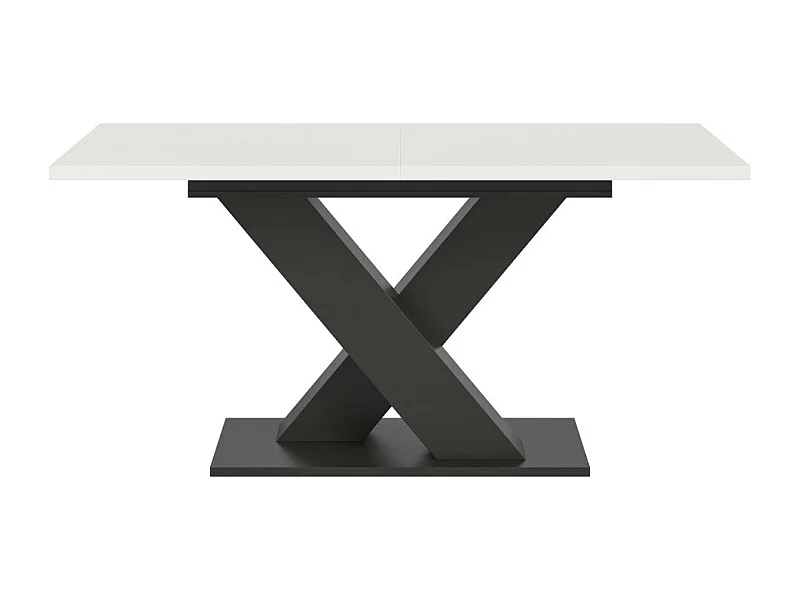 Table extensible CAPTURE – Pied design en X – Structure gris foncé et plateau blanc – 150 à 190 cm