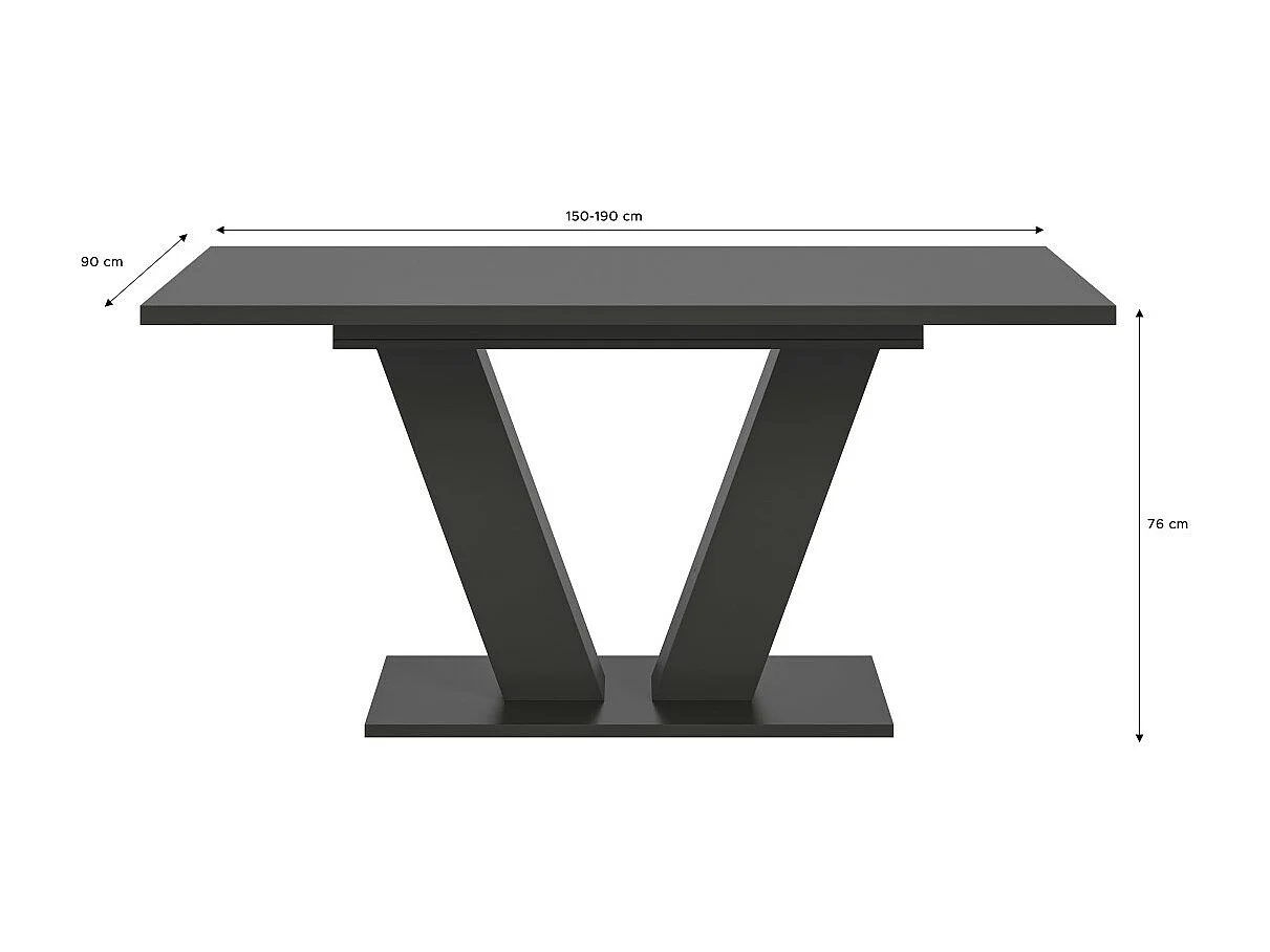 Table extensible CAPTURE – Pied design en V – Gris foncé – 150 à 190 cm