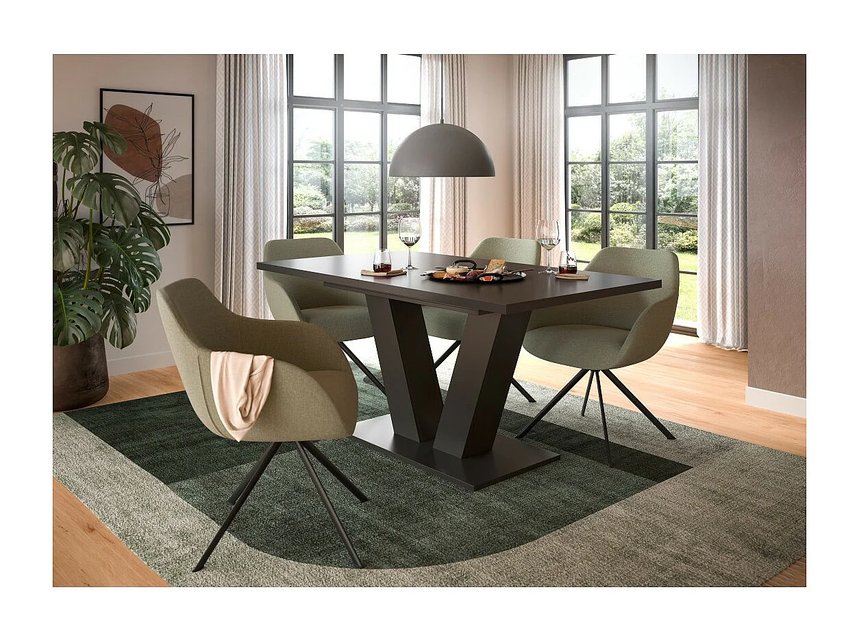 Table extensible CAPTURE – Pied design en V – Gris foncé – 150 à 190 cm