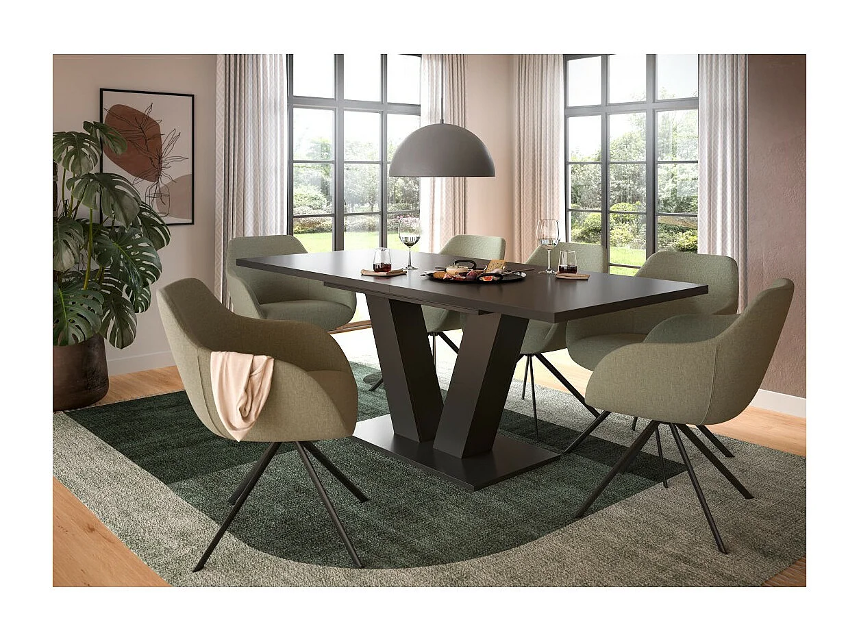 Table extensible CAPTURE – Pied design en V – Gris foncé – 150 à 190 cm