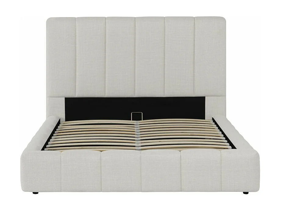 Cadre de lit BULLE rembourré avec coffre en tissu blanc cassé - couchage 140x190cm
