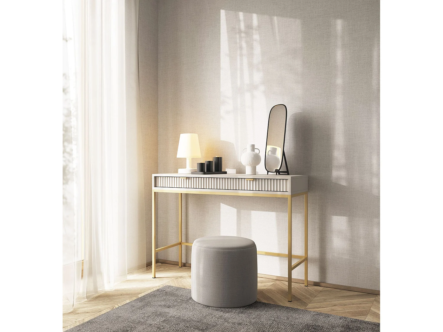 Kaptafel met 2 laden - 104 cm - greige - VELLORE