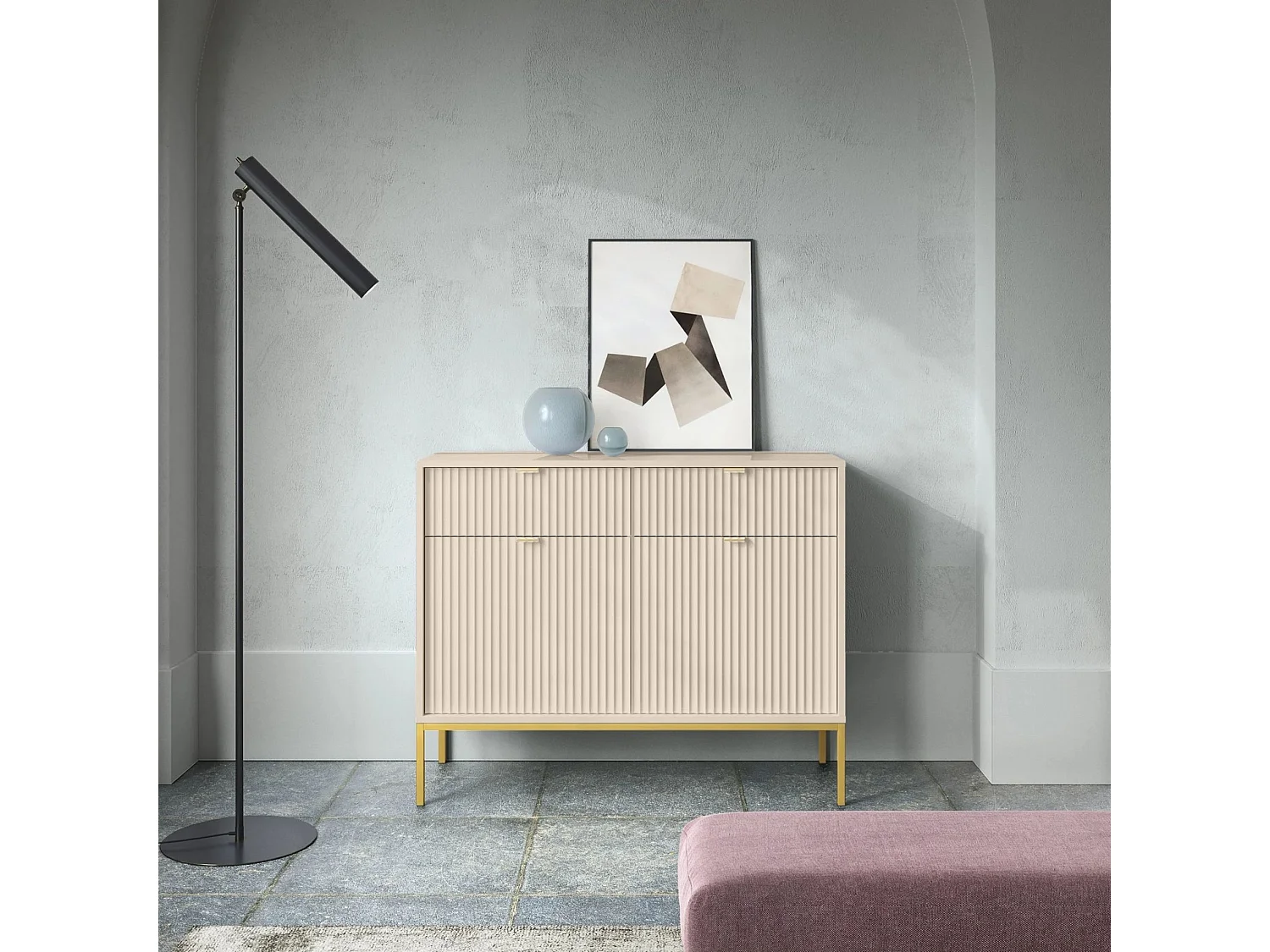 Sideboard 2-türig - Beige mit goldfarbenem Gestell - 104 cm - VELLORE