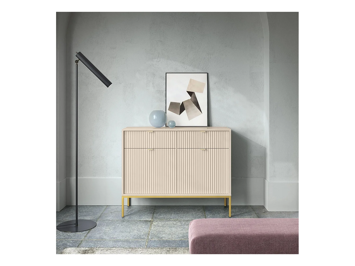 2-deurs dressoir - 104 cm - beige met gouden poten - VELLORE