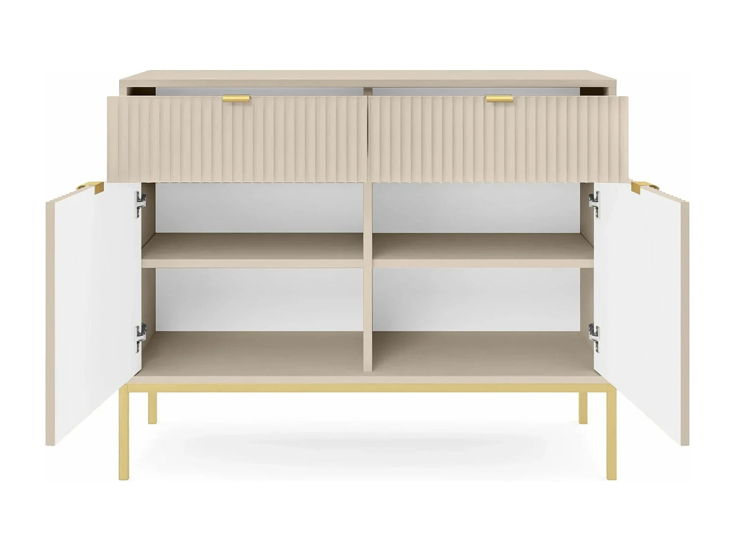 Buffet 2 portes - 104 cm - beige avec pieds dorés - VELLORE