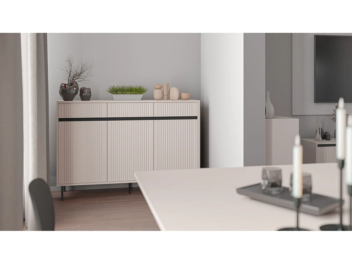 Sideboard 3-türig mit 3 Schubladen - Sandbeige - 149 cm - OSAKA