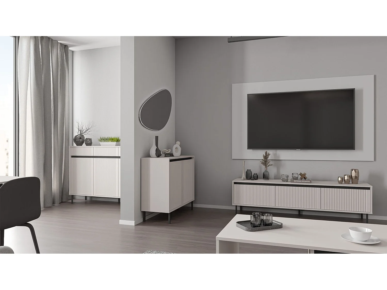 Sideboard 3-türig mit 3 Schubladen - Sandbeige - 149 cm - OSAKA