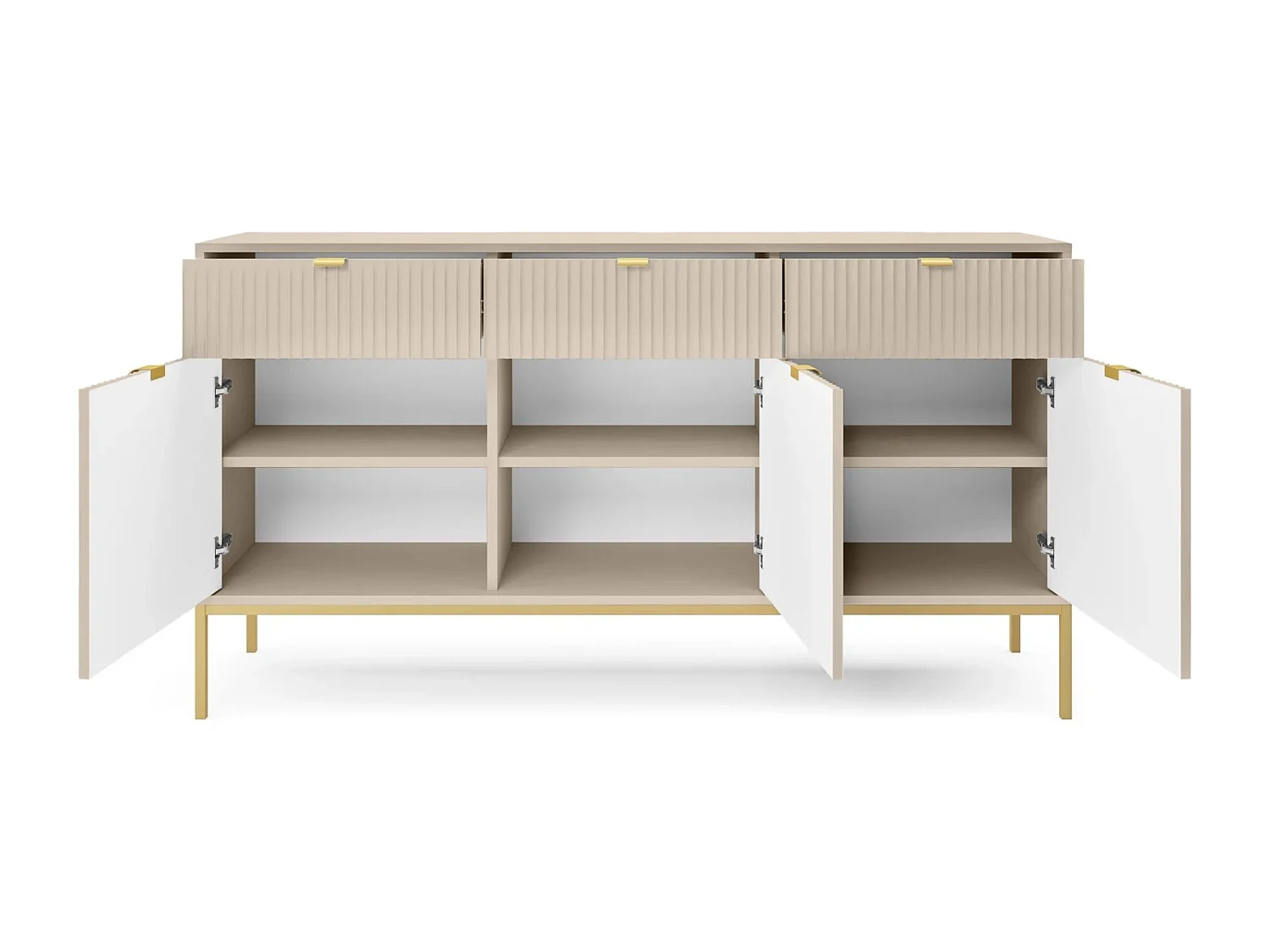 Buffet 3 portes - 154 cm - beige avec pieds dorés - VELLORE