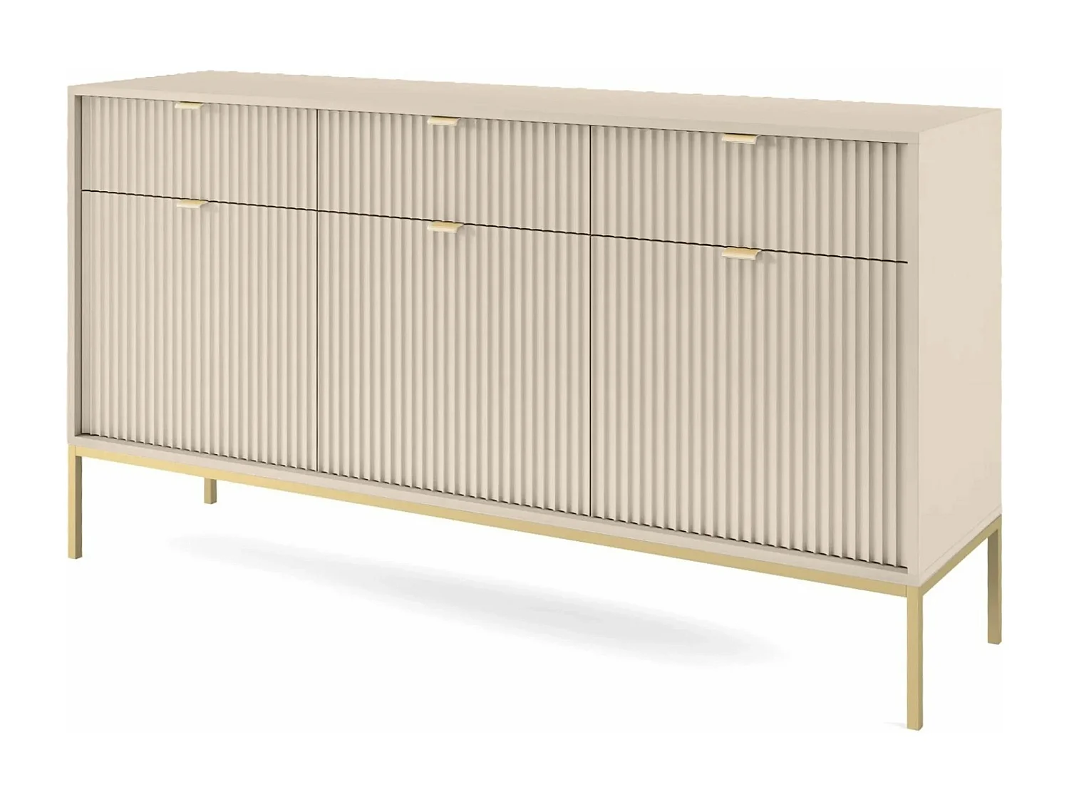 Buffet 3 portes - 154 cm - beige avec pieds dorés - VELLORE