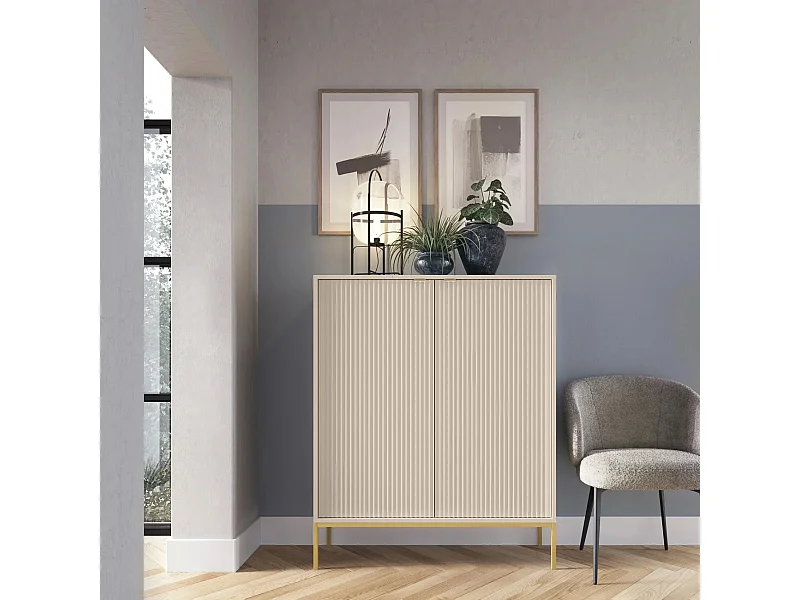 Buffet haut - 104 cm - beige avec pieds dorés - VELLORE