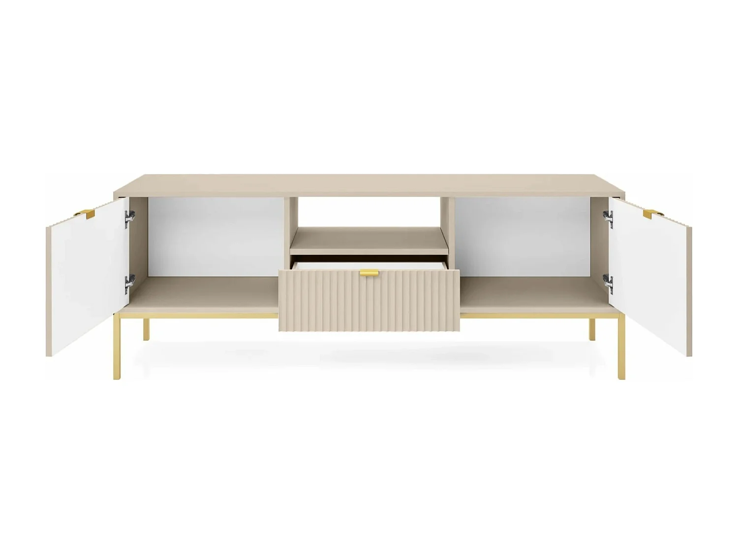 Meuble TV 1 tiroir - 154 cm - beige avec pieds dorés - VELLORE