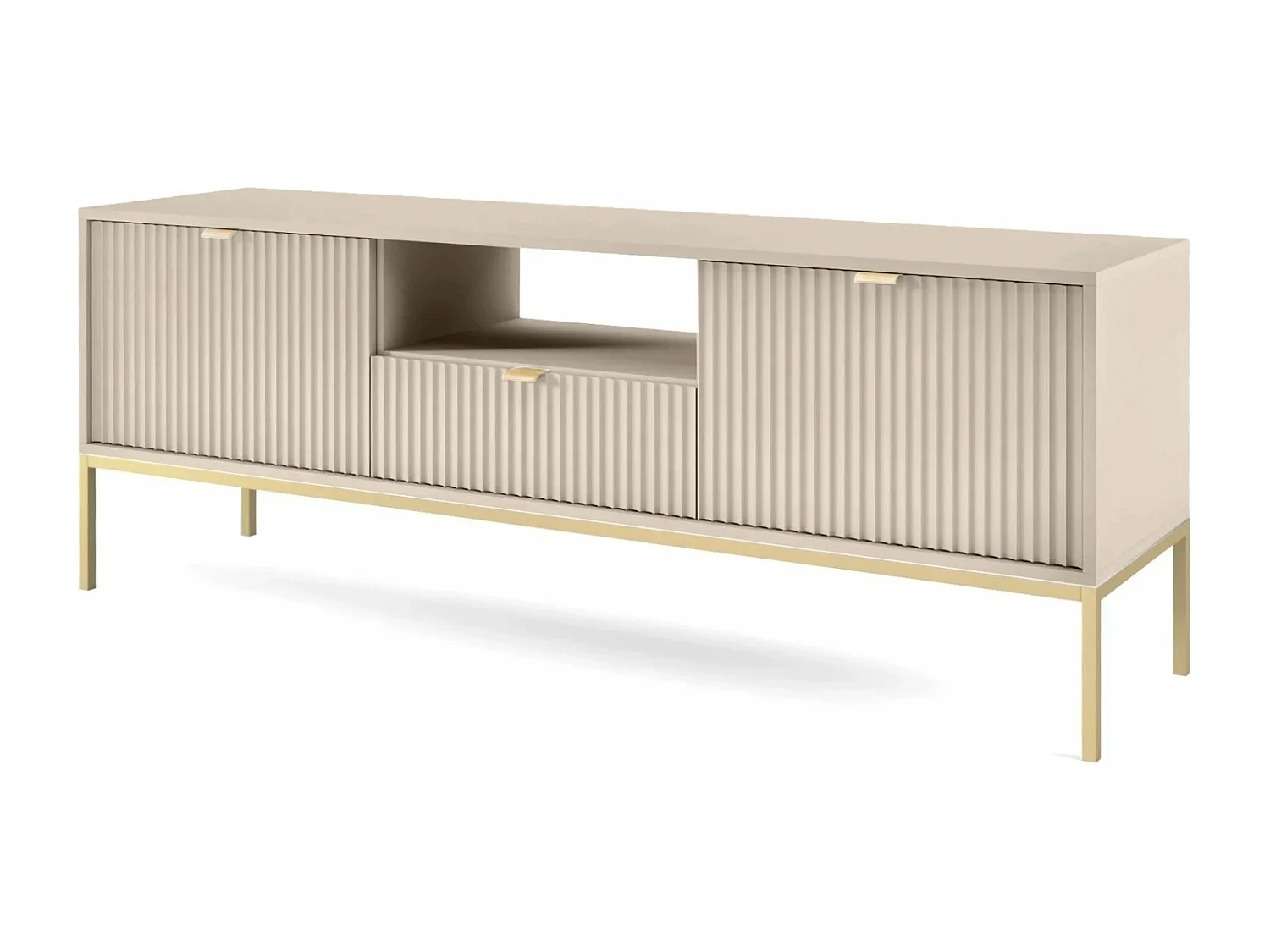 Meuble TV 1 tiroir - 154 cm - beige avec pieds dorés - VELLORE