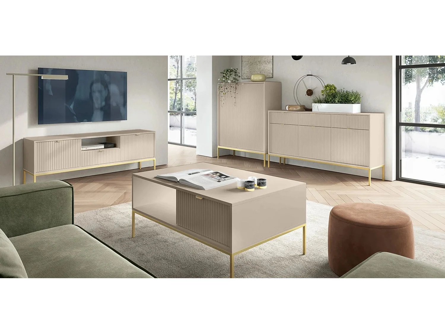 Meuble TV avec tiroir – 154 cm – beige – VELLORE