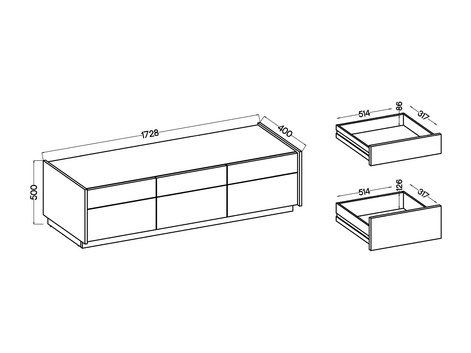 Meuble TV 6 tiroirs - 173 cm - beige / noyer okapi - KOBBE