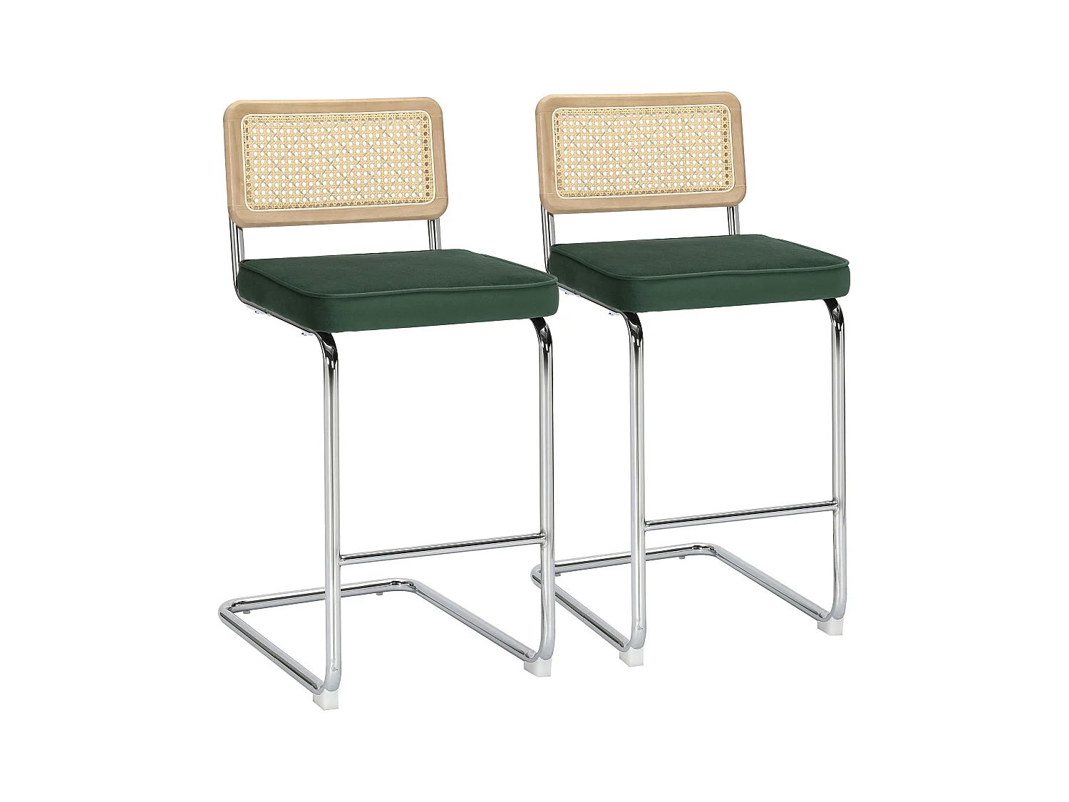 Lot de 2 chaises hautes en acier et velours vert foncé