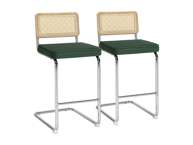 Set van 2 hoge stoelen van staal en donkergroen fluweel