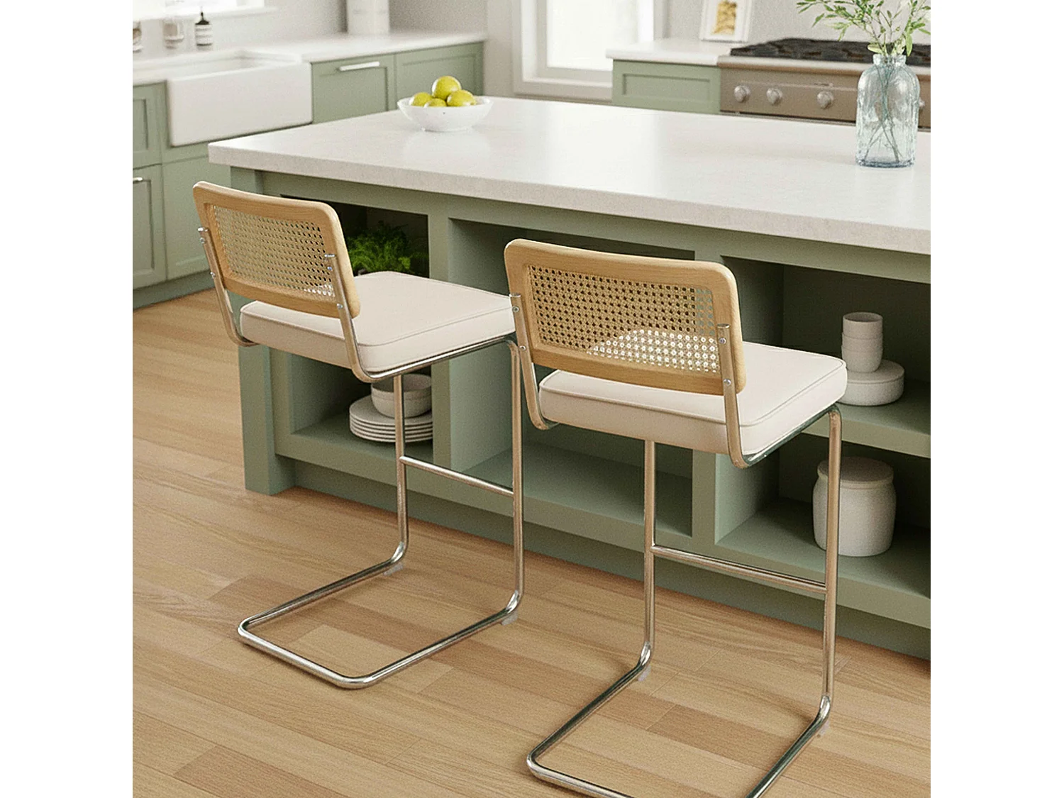 Set van 2 kinderstoelen in staal en beige fluweel