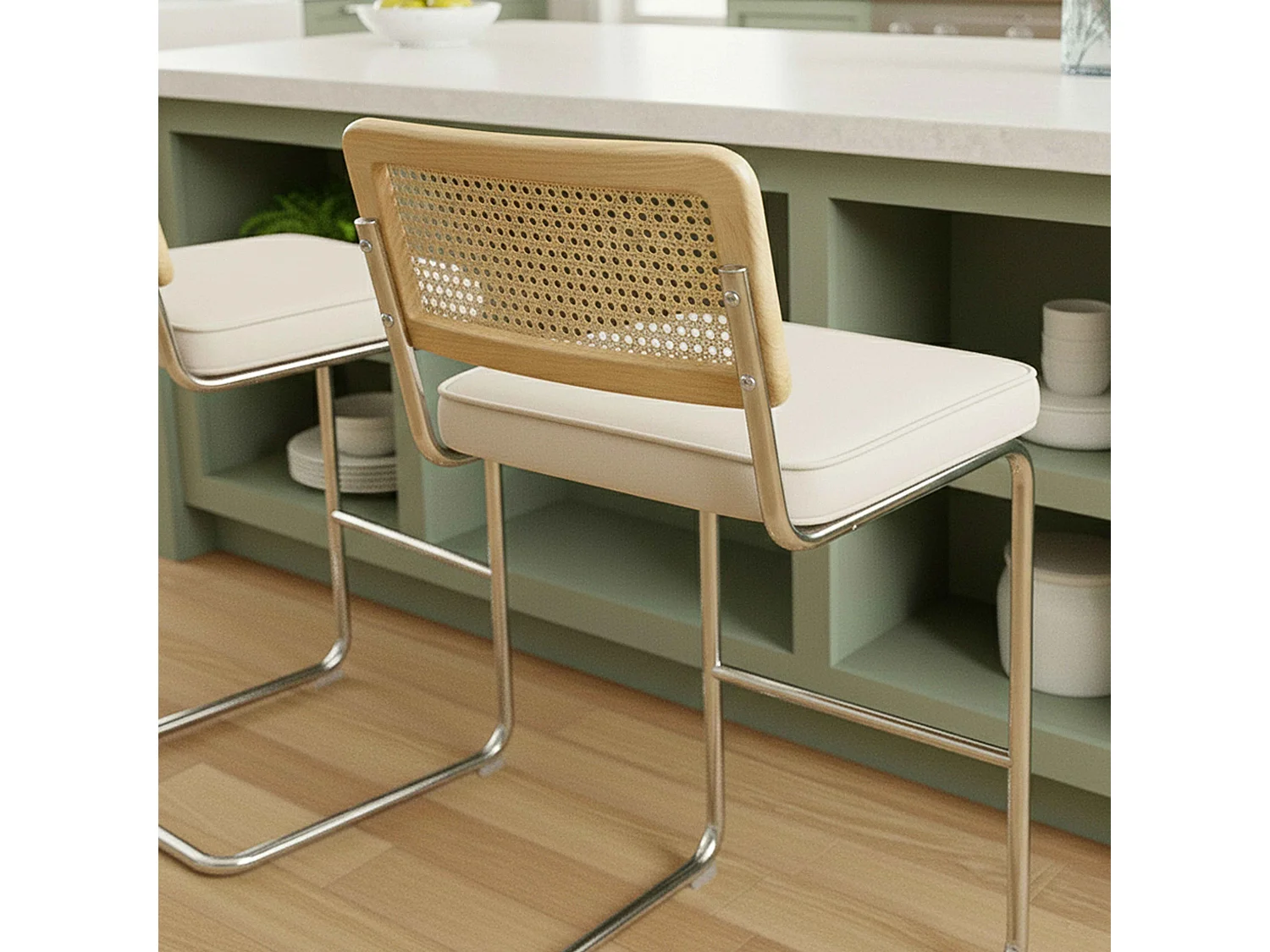 Set van 2 kinderstoelen in staal en beige fluweel