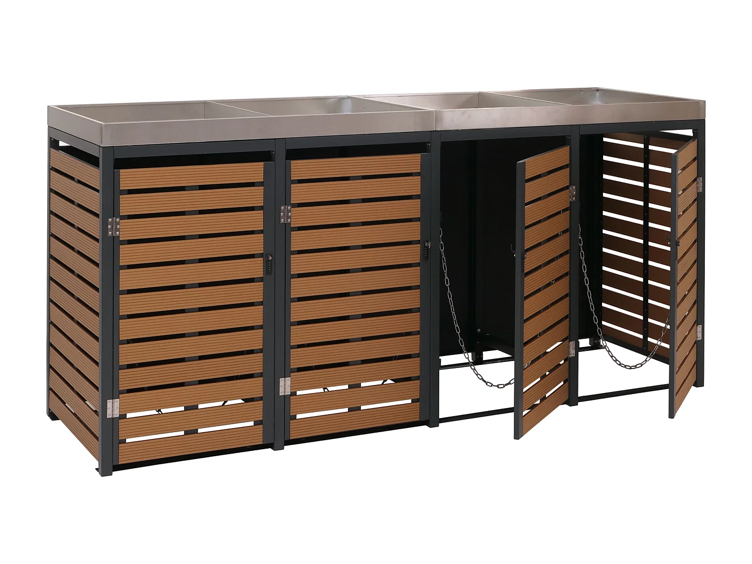 4er Mülltonnenverkleidung MCW-K14, Teak-Optik