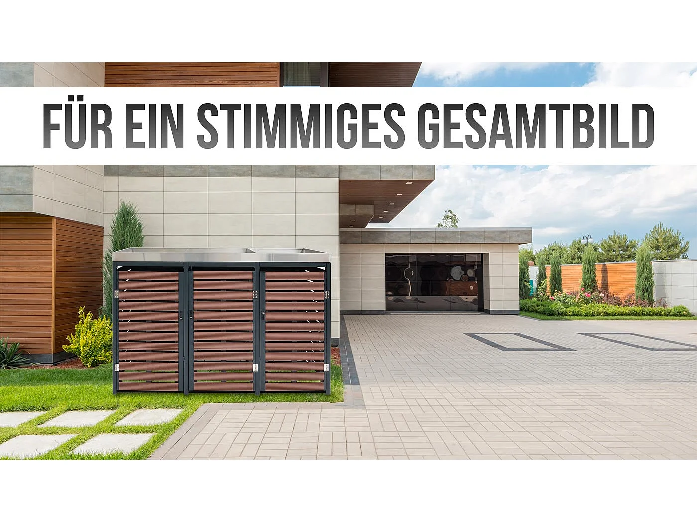 4er Mülltonnenverkleidung MCW-K14, Teak-Optik