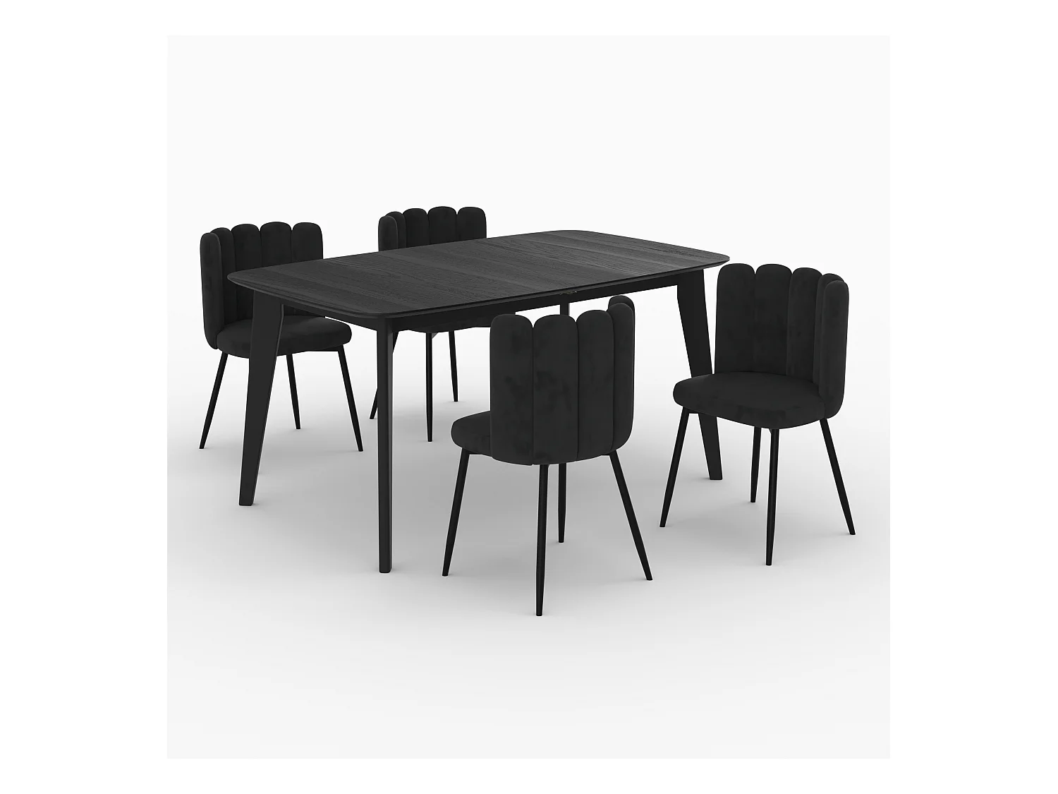 Table et chaises 4 personnes en velours et bois noir - Oman