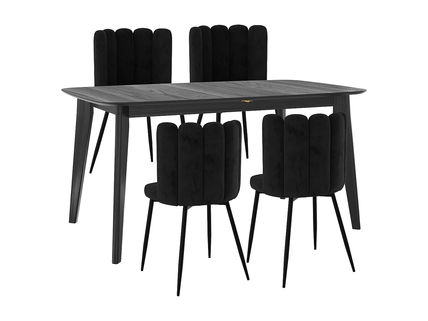 Table et chaises 4 personnes en velours et bois noir - Oman
