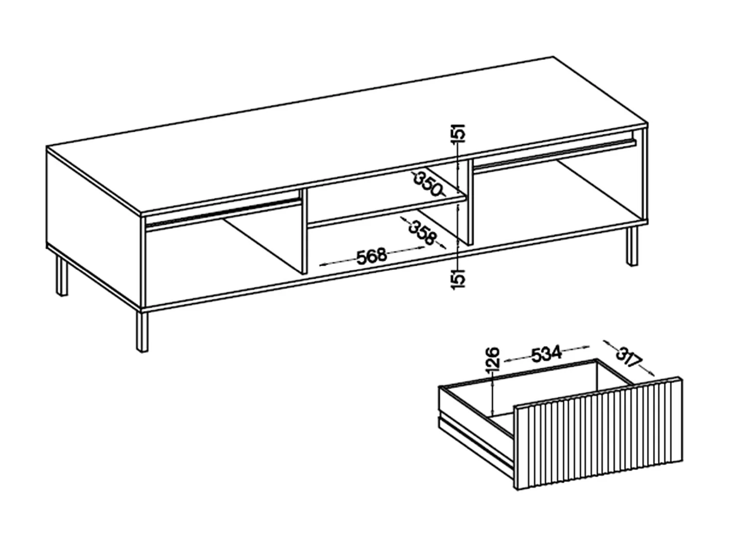 Meuble TV 2 tiroirs - OSAKA - 179 cm -chêne evoke