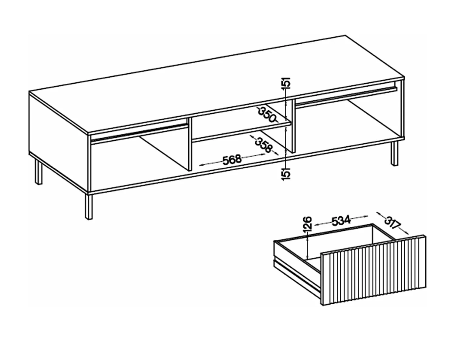 Meuble TV 2 tiroirs - OSAKA - 179 cm - beige