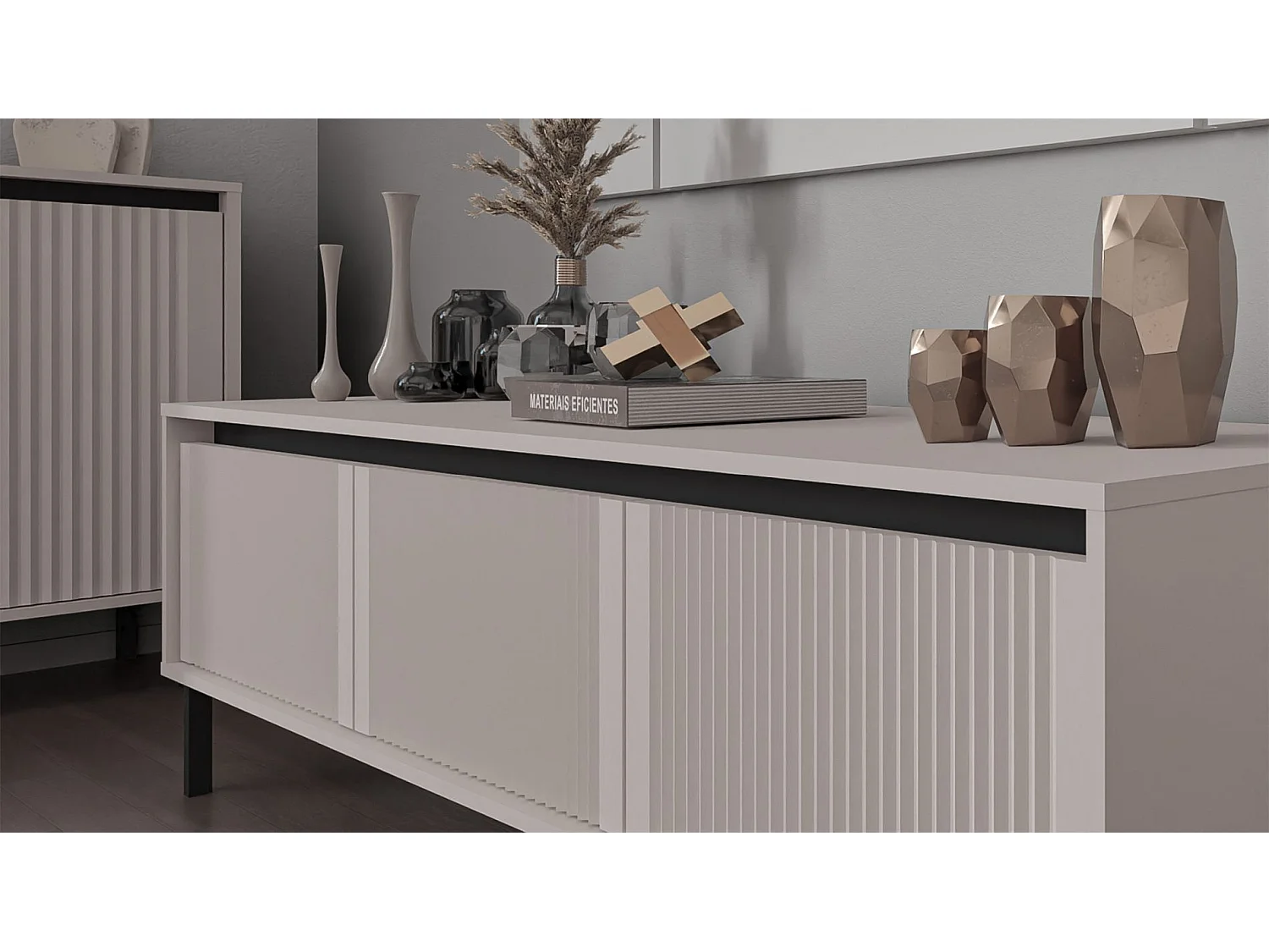 Meuble TV 3 tiroirs avec pieds noir - 179 cm - beige - OSAKA