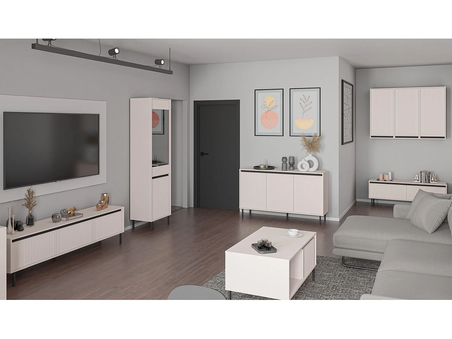 TV-meubel met 3 laden en zwarte poten - 179 cm - beige - OSAKA