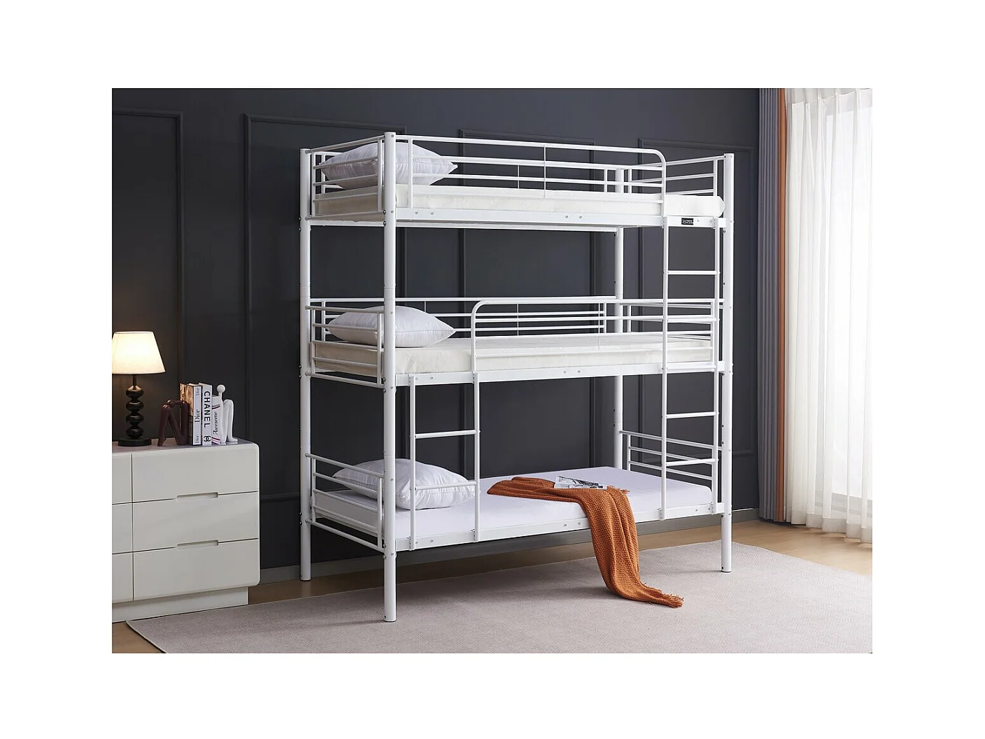 Beliche tripla "Havin" 90x190cm branca para maximizar o espaço e oferecer o máximo conforto