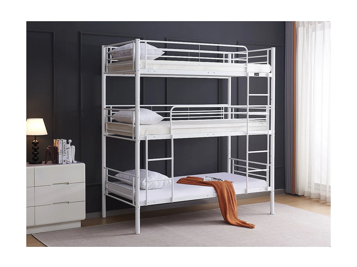 Lit triple superposé metal "Havin" - 90 x 190 cm - Blanc