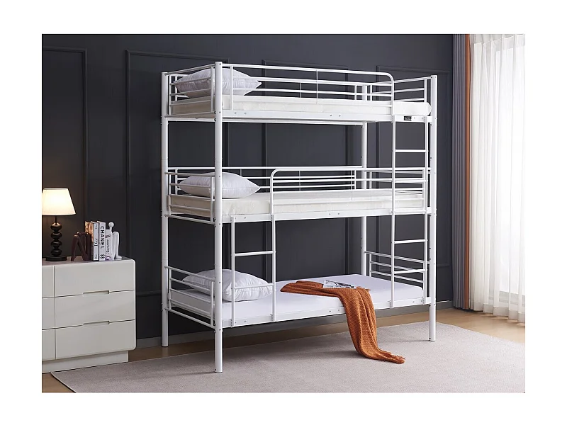Lit triple superposé metal "Havin" - 90 x 190 cm - Blanc