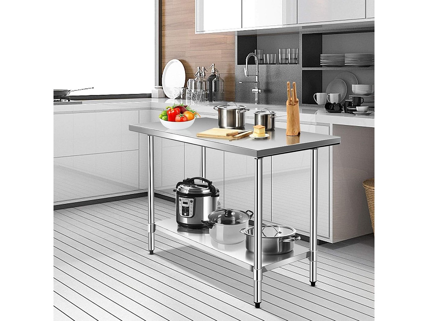 Table de Travail Cuisine en Acier Inoxydable, Plan de Travail Cuisine à ...
