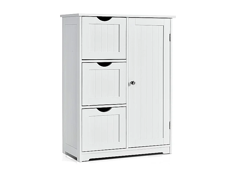 Meuble de Salle de Bain avec 3 Tiroirs, 1 Placard, Rangement Salle de Bain Étagère Réglable pour Salon, Chambre, Entrée, 58x28x81cm(3 Tiroirs - Blanc)