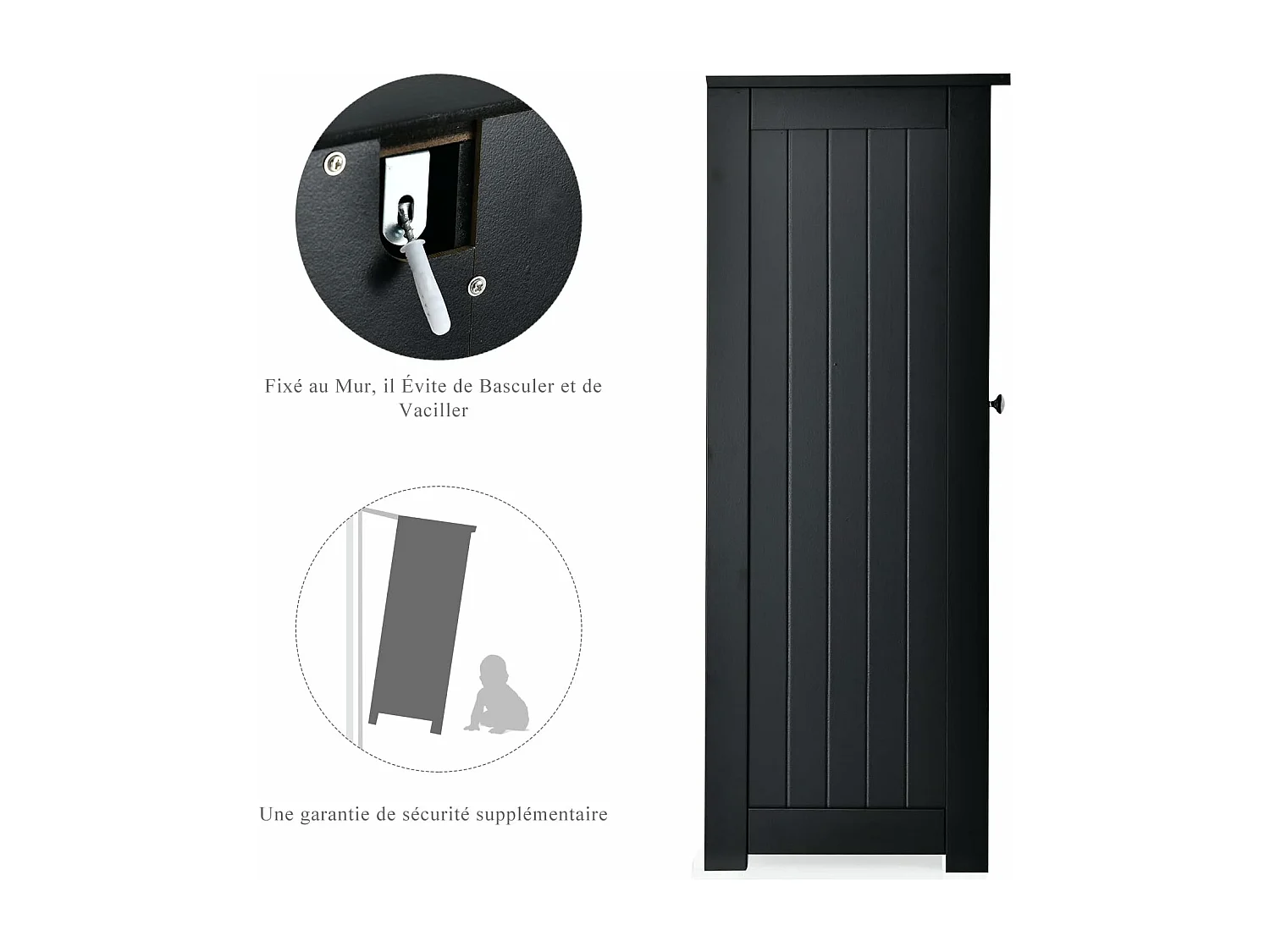 Meuble de Salle de Bain avec 3 Tiroirs, 1 Placard, Rangement Salle de Bain Étagère Réglable pour Salon, Chambre, Entrée, 58x28x81cm (3 Tiroirs - Noir)